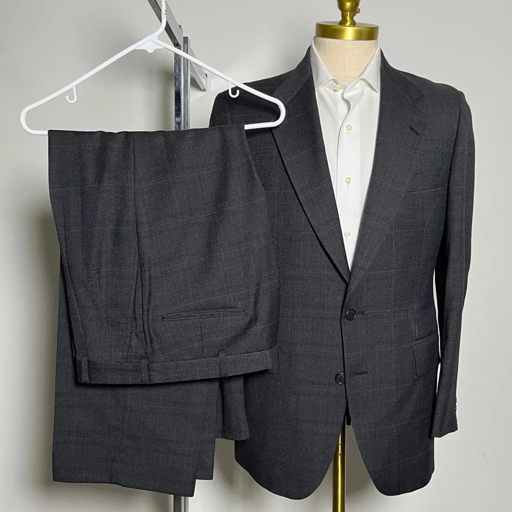 Johnny Carson Suit Mens 40R 34W Grey Glen Plaid Vintage 2-Button USA Made